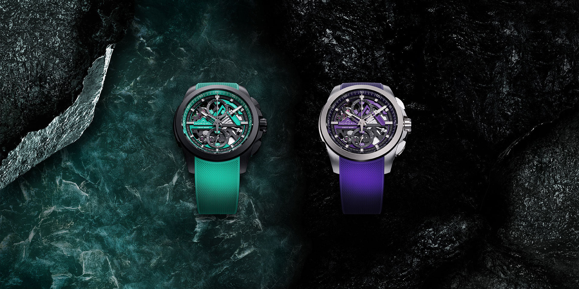 The Independence Skeleton Chrono 42mm returns in striking new colours, powered by the high-performance NORQAIN 8K Manufacture Calibre