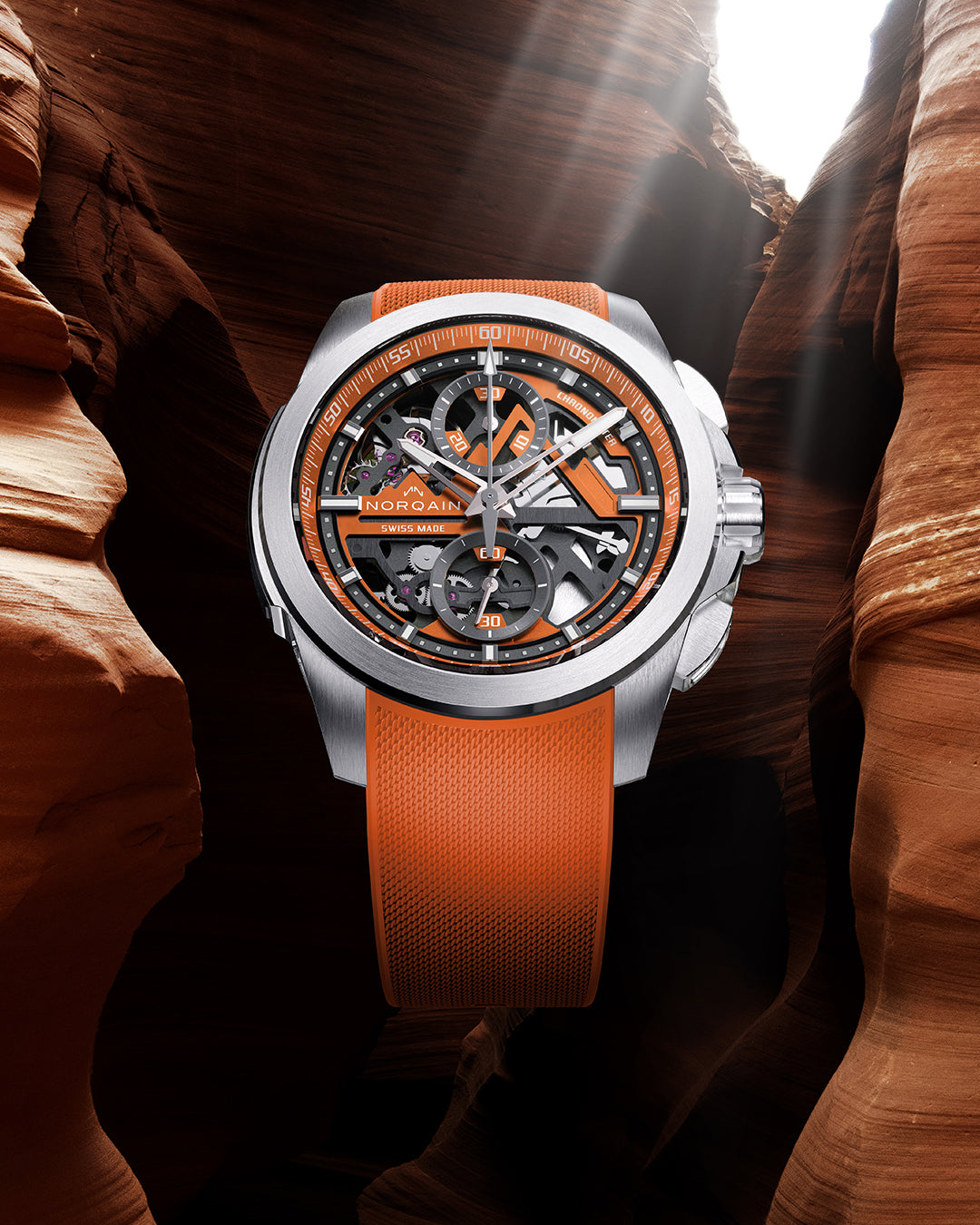 Independence Skeleton Chrono 42mm Orange | NORQAIN Swiss Made