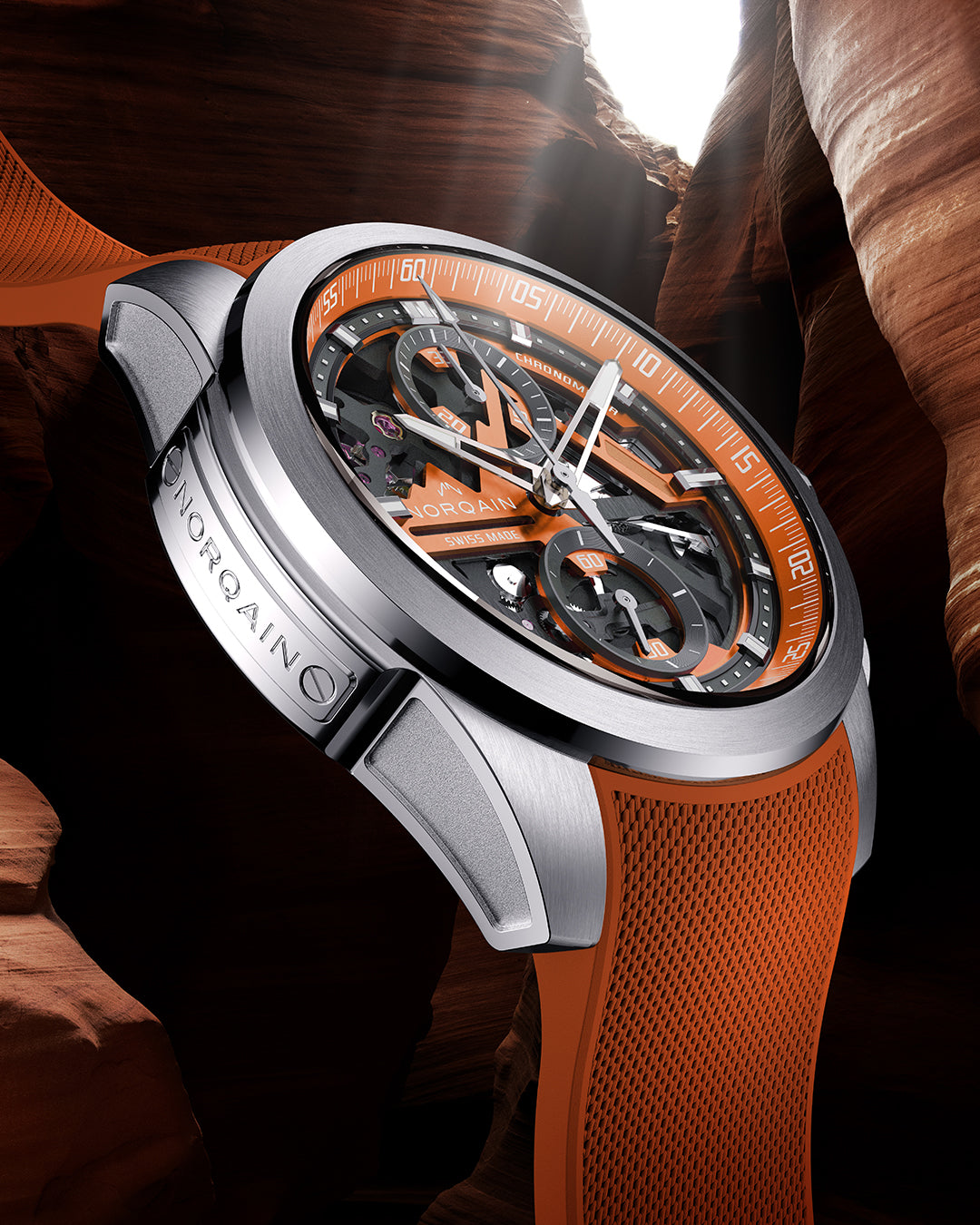 Independence Skeleton Chrono 42mm Orange | NORQAIN Swiss Made