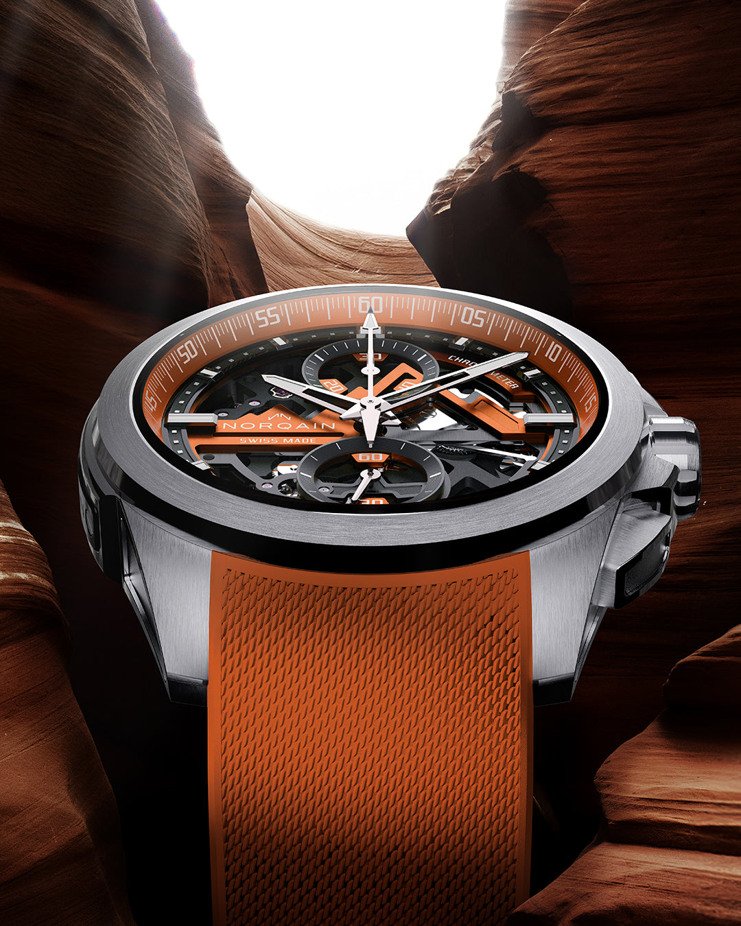 Independence Skeleton Chrono 42mm Orange | NORQAIN Swiss Made