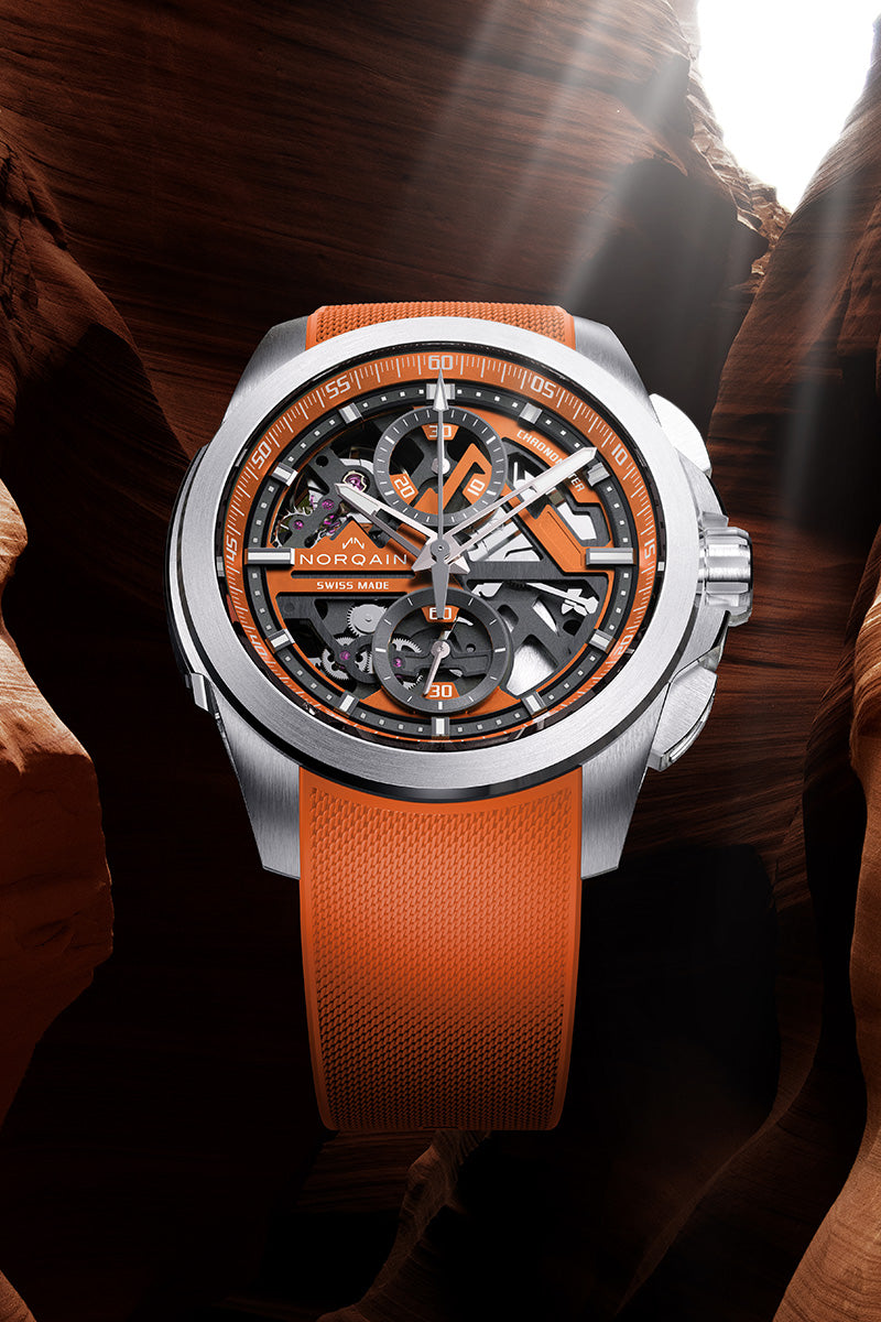 Independence Skeleton Chrono 42mm Orange | NORQAIN Swiss Made